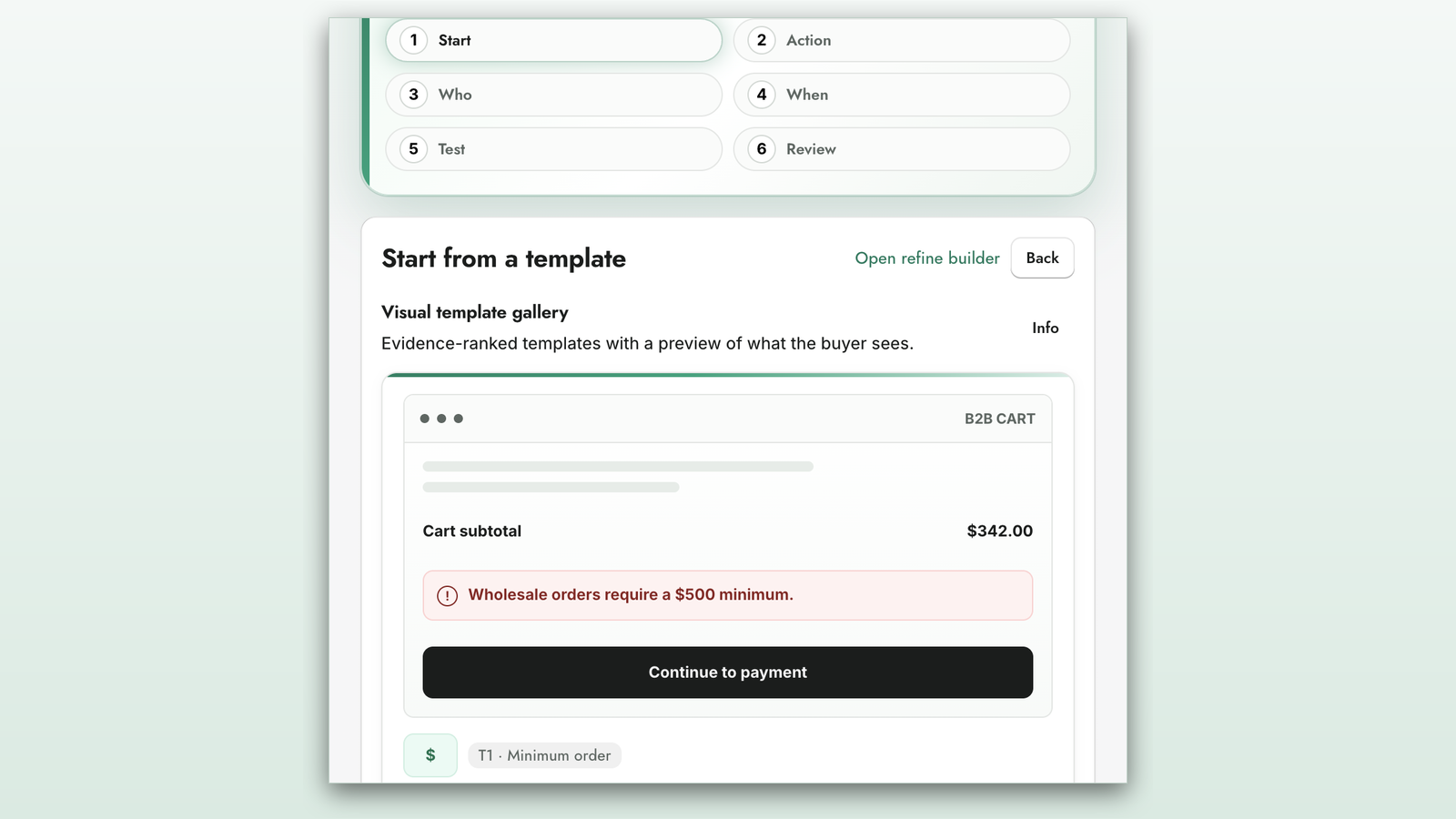 Checkout AI: B2B Checkout — building a checkout rule in the app